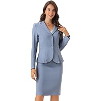 Allegra K Women's 2 Piece Tweed Skirt Set Suit 3/4 Sleeve